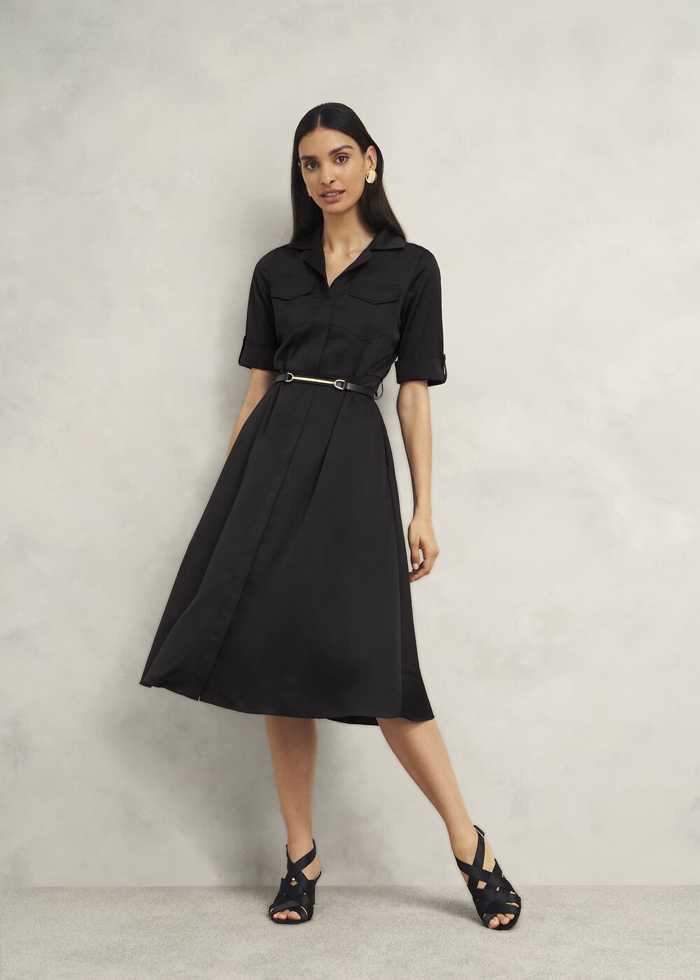 Towneley Satin Dress, Black, hi-res