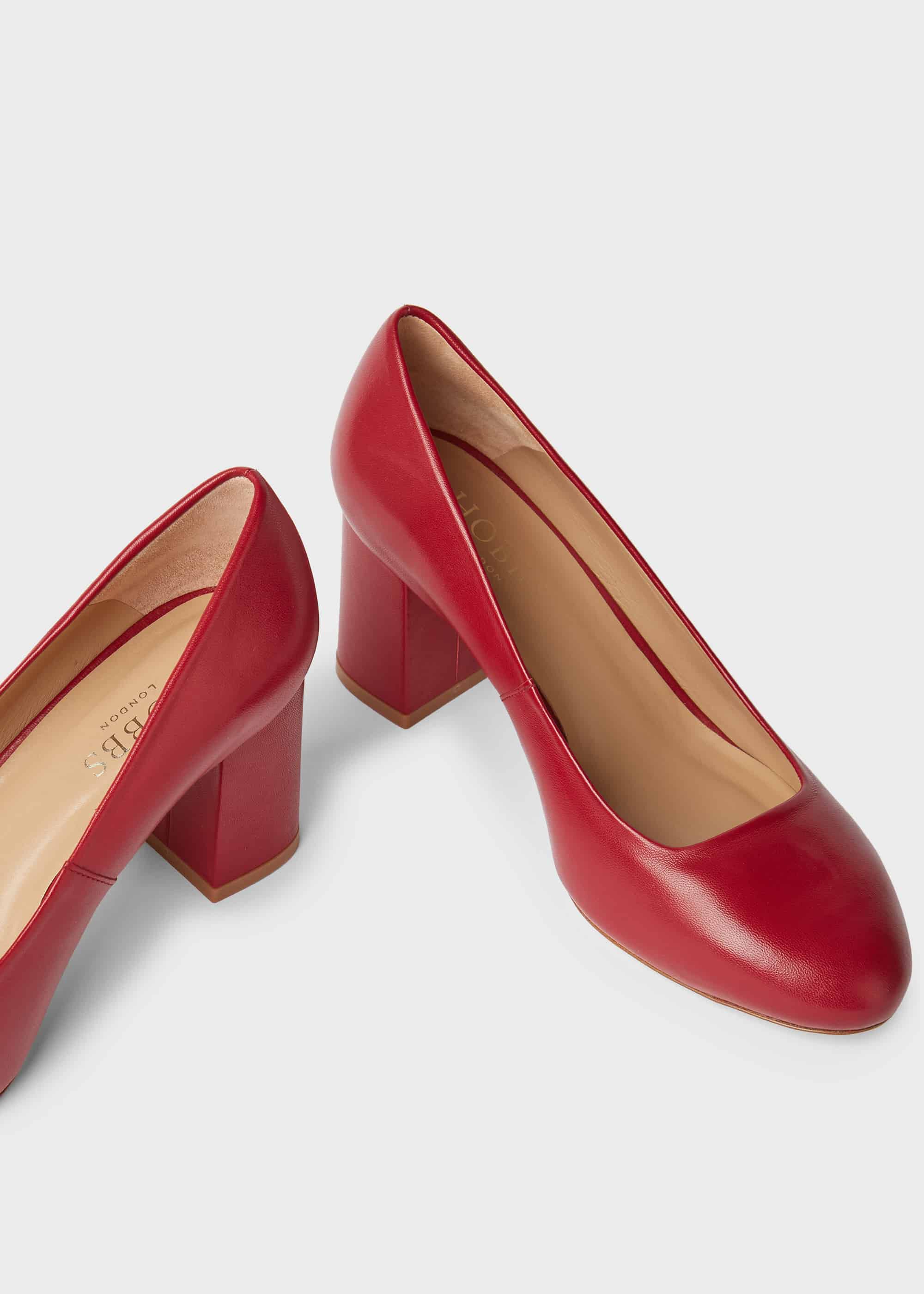 red wide heel shoes