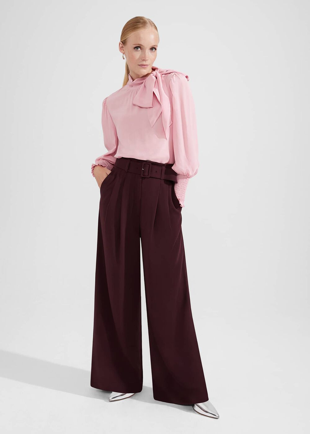 Hilary Wide Leg Pants, Mahogany Red, hi-res