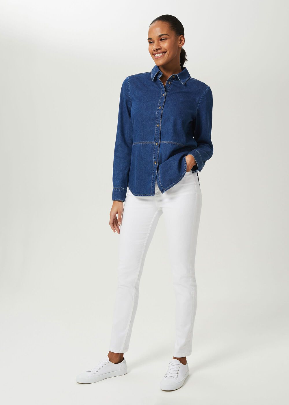 Mireya Denim Shirt, Mid Wash, hi-res