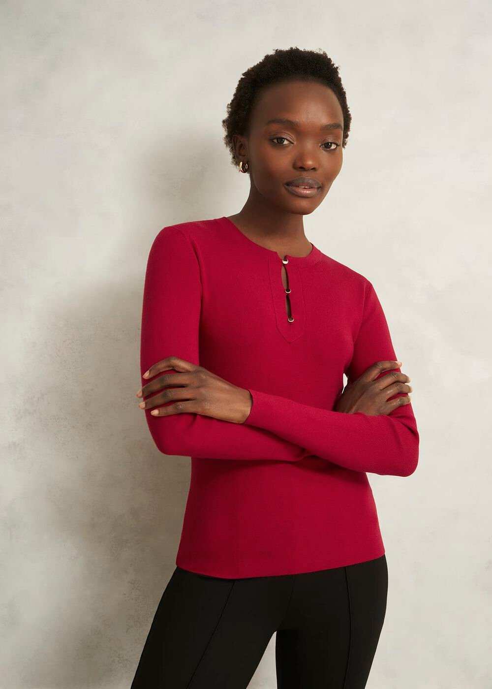 Hayden Button Detail Knitted Jumper, Pomegranate Red, hi-res