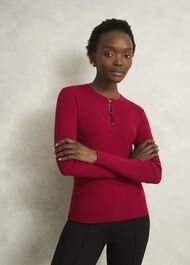 Hayden Button Detail Knitted Jumper, Pomegranate Red, hi-res