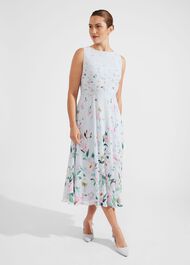 Petite Carly Floral Midi Dress, Pale Blue Multi, hi-res
