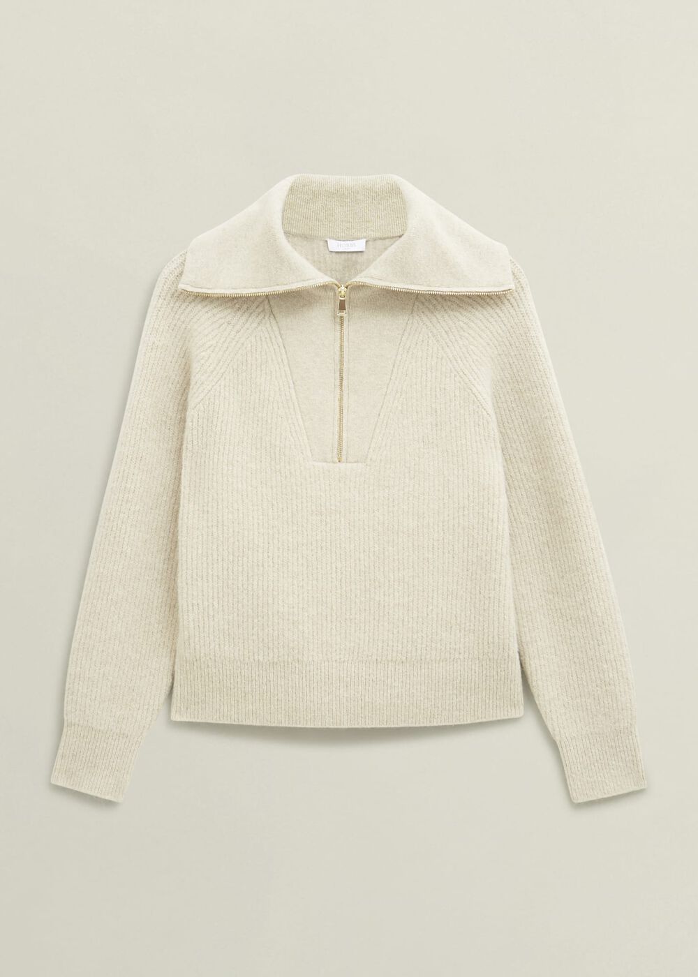 Sandy Zip Roll Neck Knitted Jumper, Oatmeal Marl, hi-res