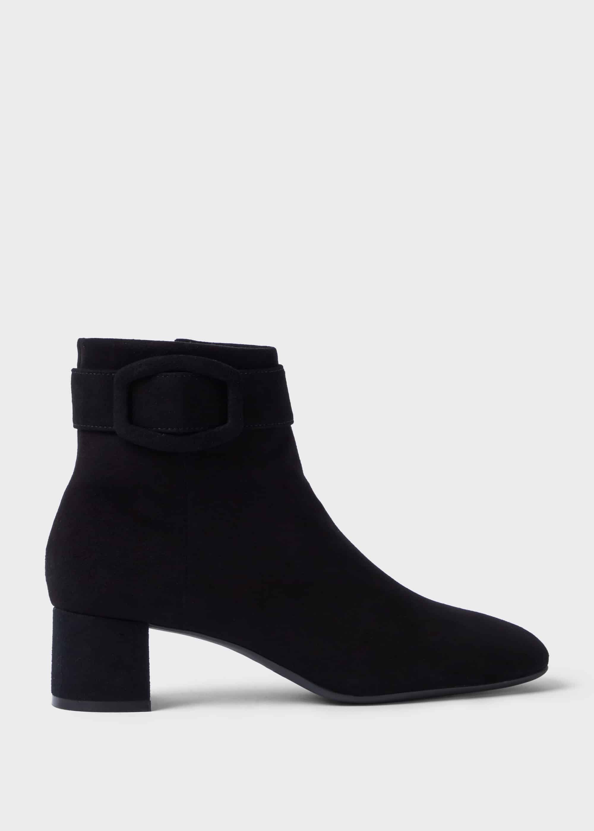 black suede block heel ankle boots