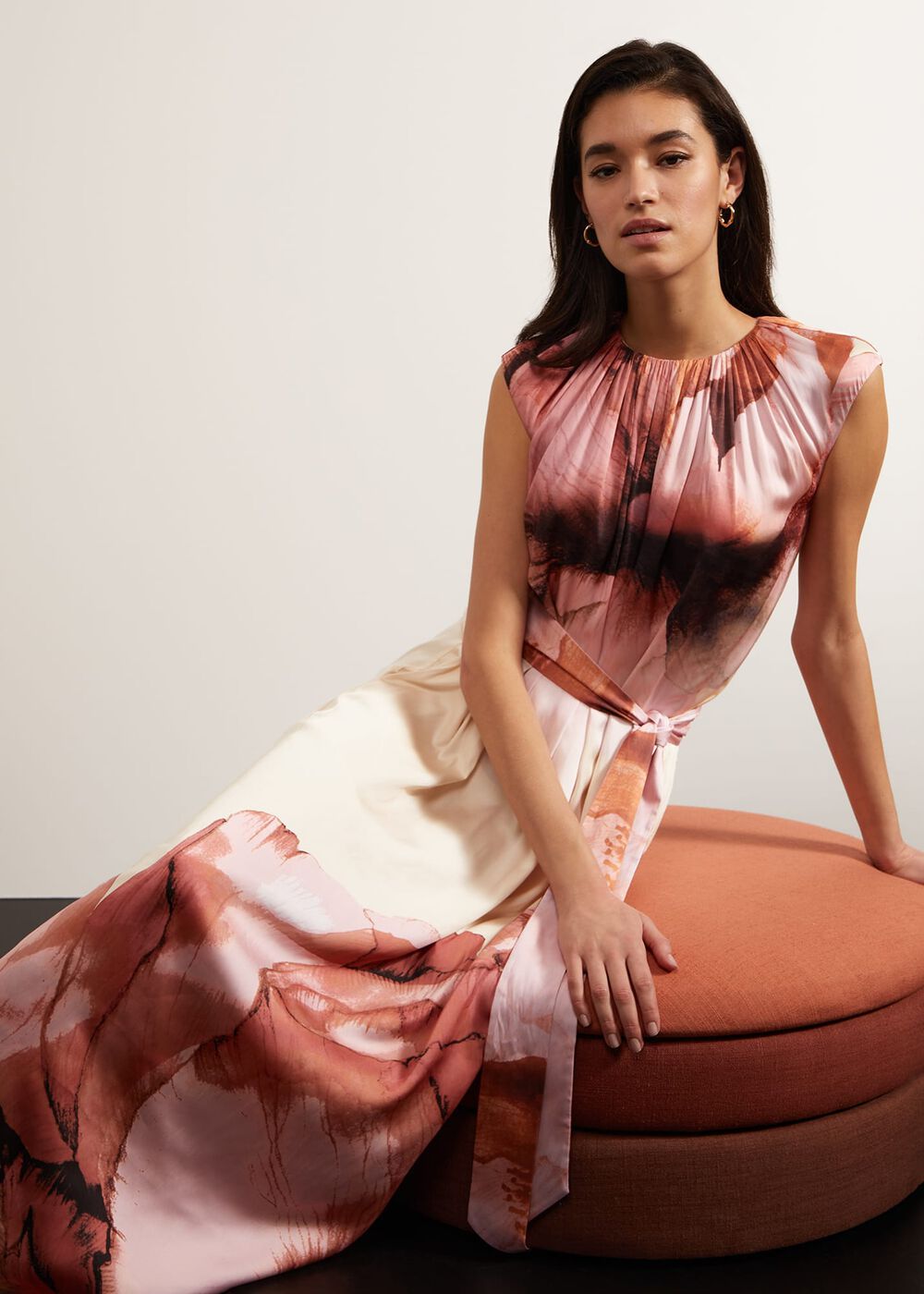 Heligan Floral Midi Dress, Cream Pink, hi-res