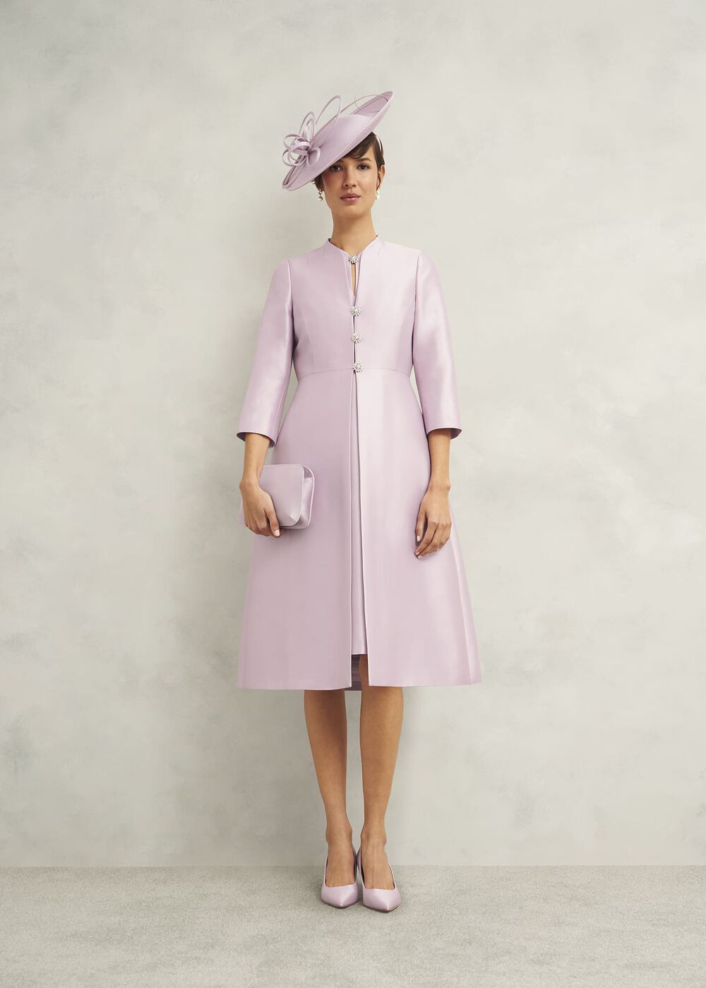 Rhea Wool Silk Dress, Soft Petal Pink, hi-res