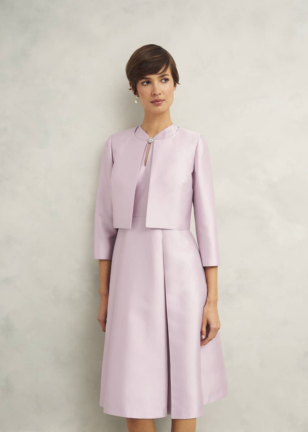 Rhea Wool Silk Dress, Soft Petal Pink, hi-res