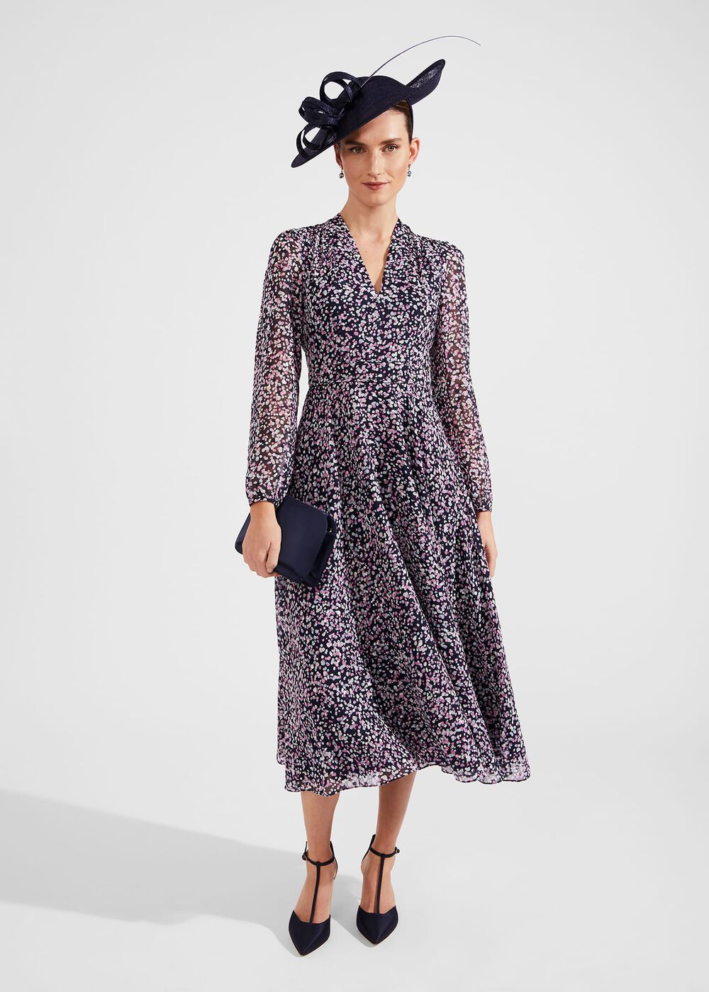 Petite Aurora Fit And Flare Dress, Navy Multi, hi-res