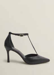 Alice Leather T-bar Courts, Black, hi-res