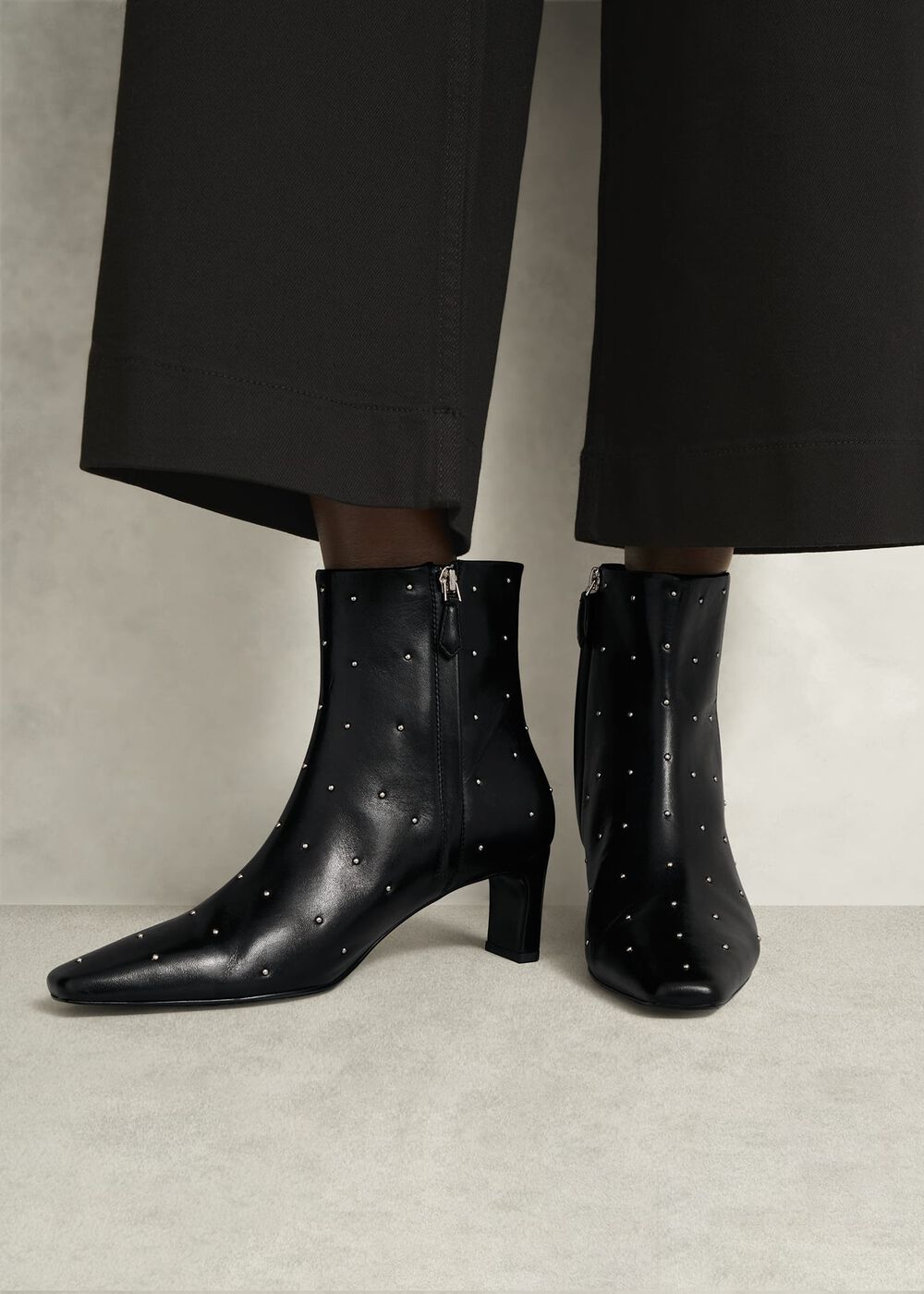 Isla Studded Leather Ankle Boots, Black, hi-res