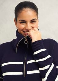 Amy Stripe Cotton Sweater, Warm Ivory Navy, hi-res