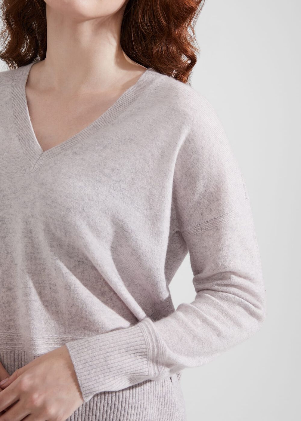 Jessa V Neck Cashmere Sweater, Pale Grey Marl, hi-res