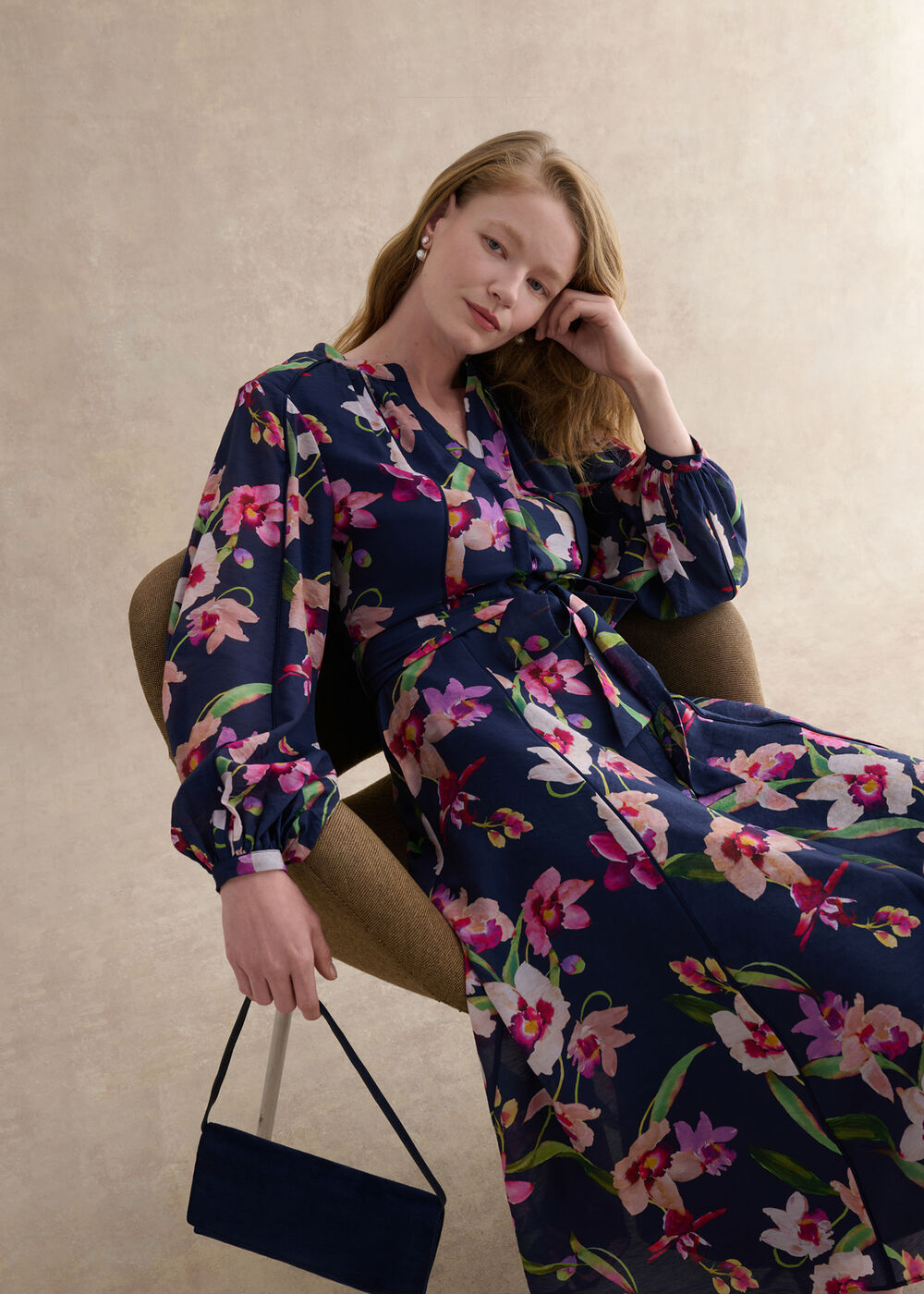 Petite Pippa Floral Waist Tie Dress, Midnight Multi, hi-res