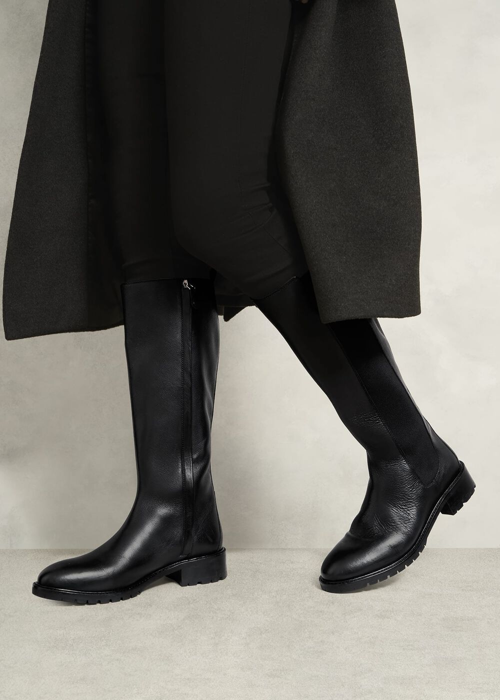 Perrie Leather Knee Boots, Black, hi-res