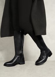 Perrie Leather Knee Boots, Black, hi-res