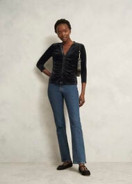 Hattie Velvet Ruched Button Front Top, Black, hi-res