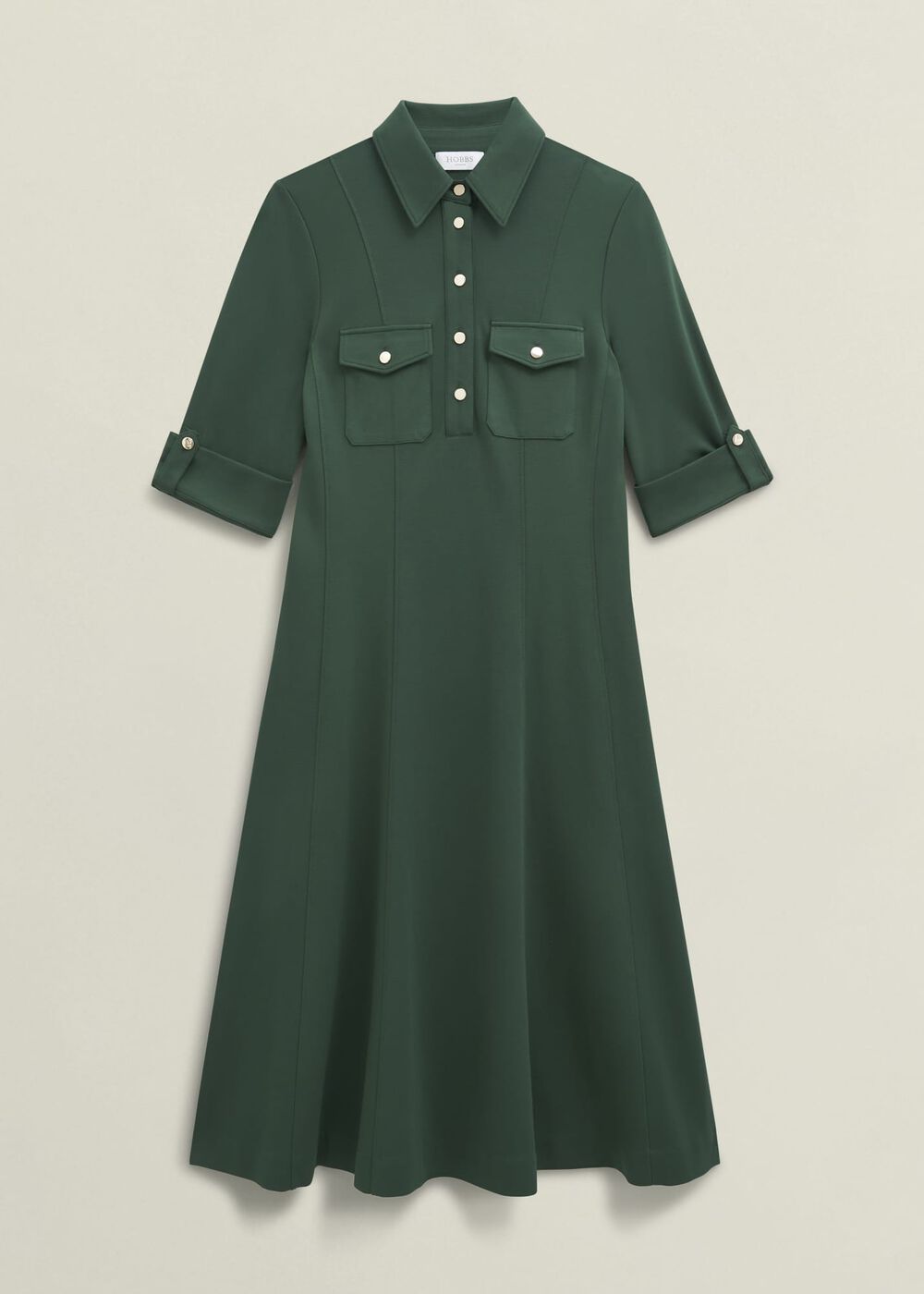 Dark Green Angelica Utility Ponte Midi Dress, Rich Sage Green, hi-res