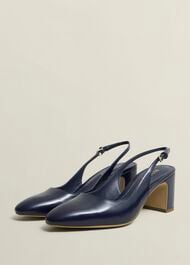 Lily Leather Slingbacks, Midnight Navy, hi-res