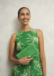 Renata Suede Clutch, Cilantro Green, hi-res