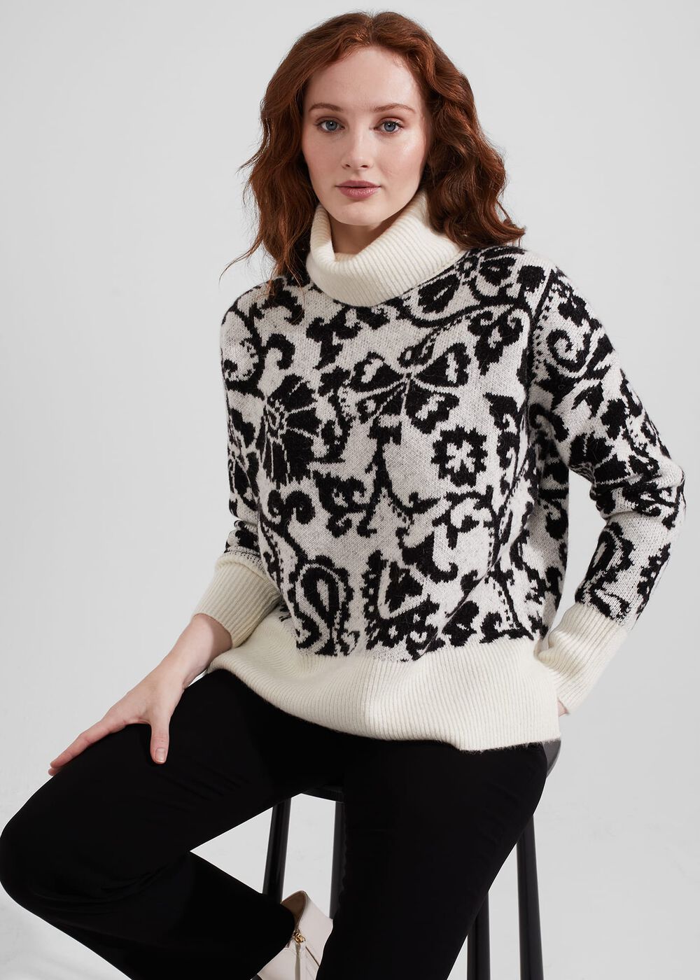 Kyra Jacquard Sweater, Ivory Black, hi-res