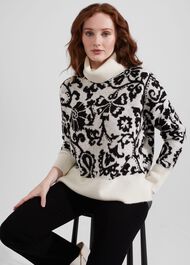 Kyra Jacquard Sweater, Ivory Black, hi-res