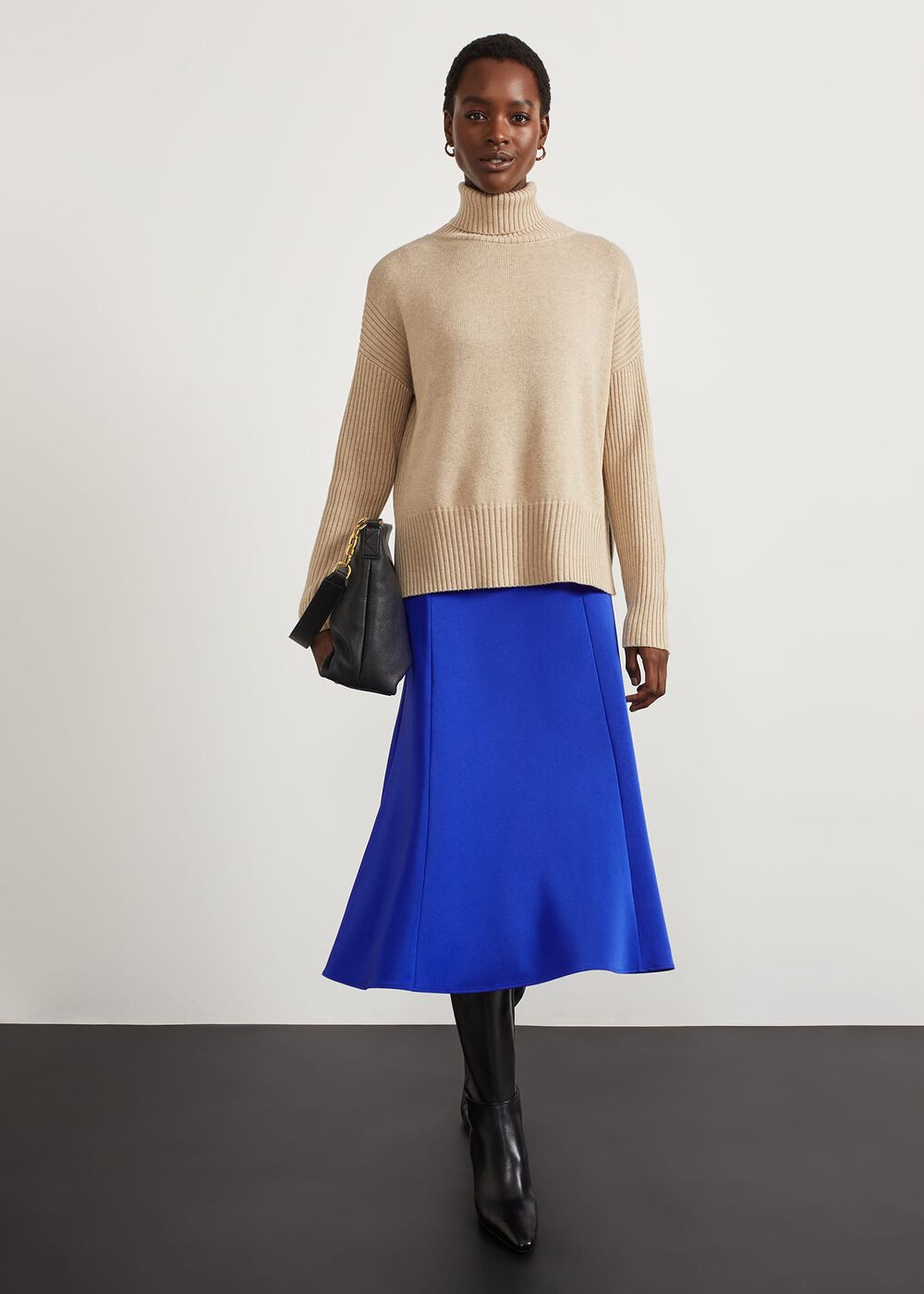 Lovell Co-Ord Wool Cotton Roll Neck Sweater, Oatmeal Marl, hi-res