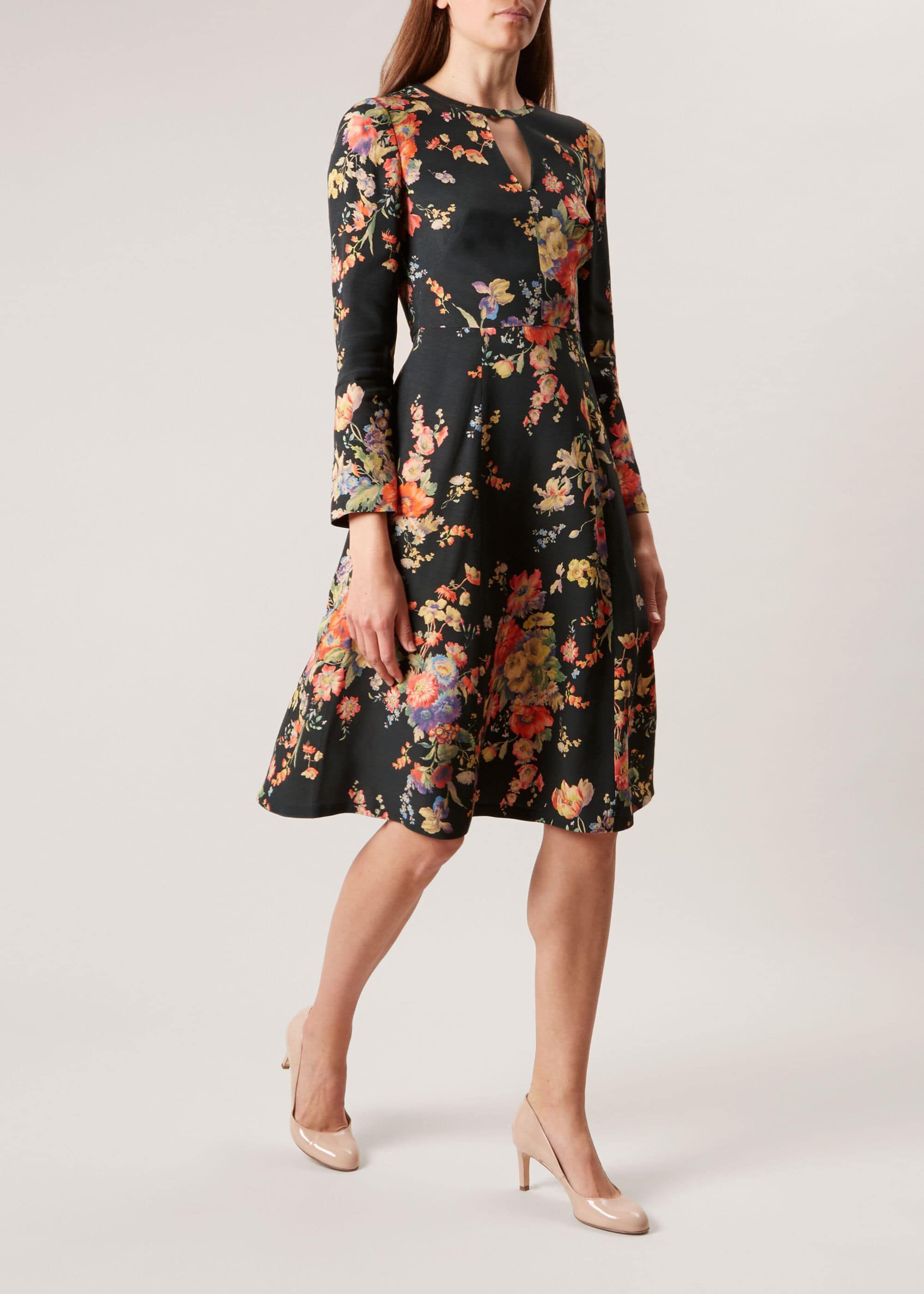 Hobbs Floral Cecilia Dress Knee Length Fit & Flare Long Sleeve | eBay
