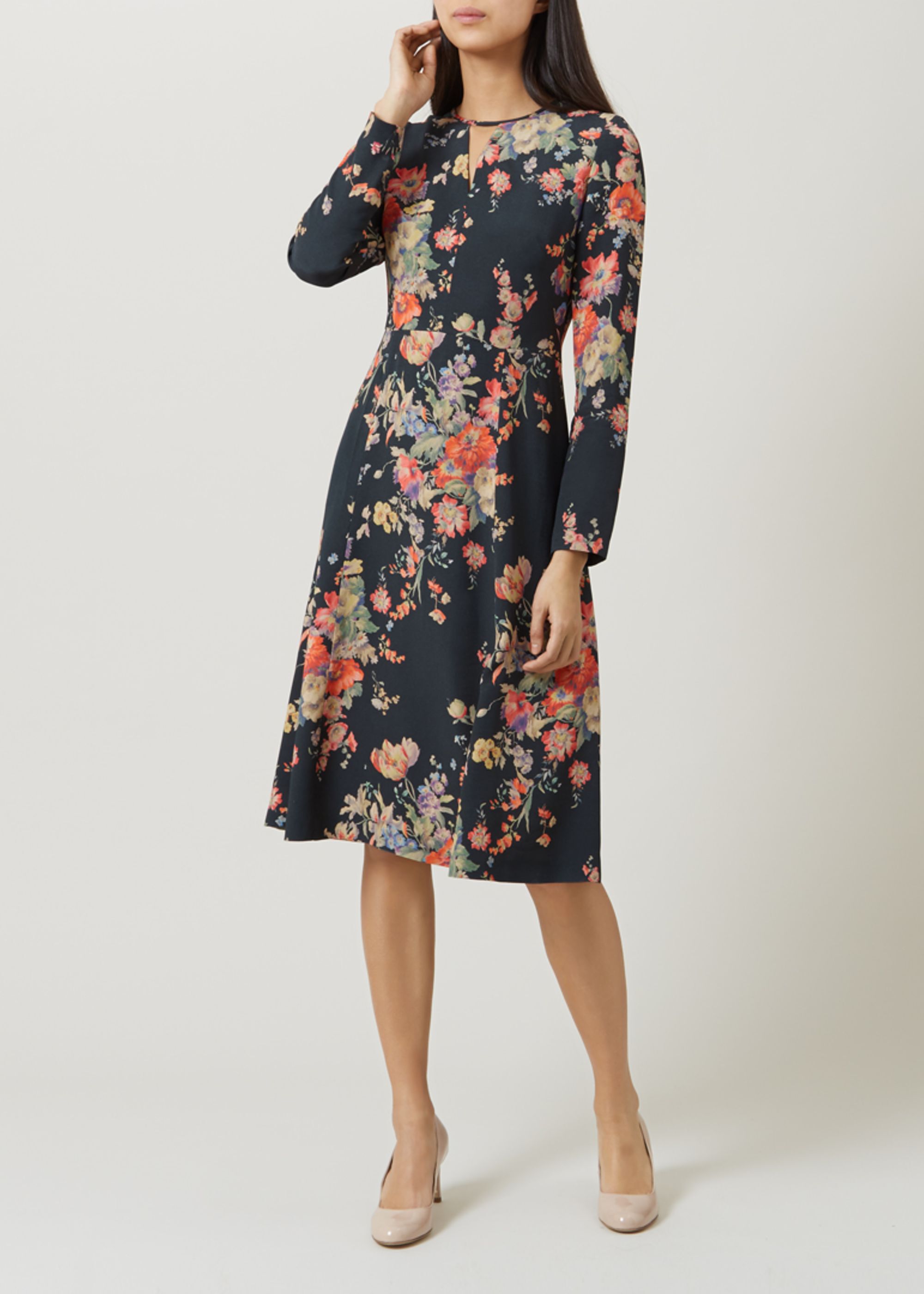 Hobbs Floral Cecilia Dress Knee Length Fit & Flare Long Sleeve | eBay