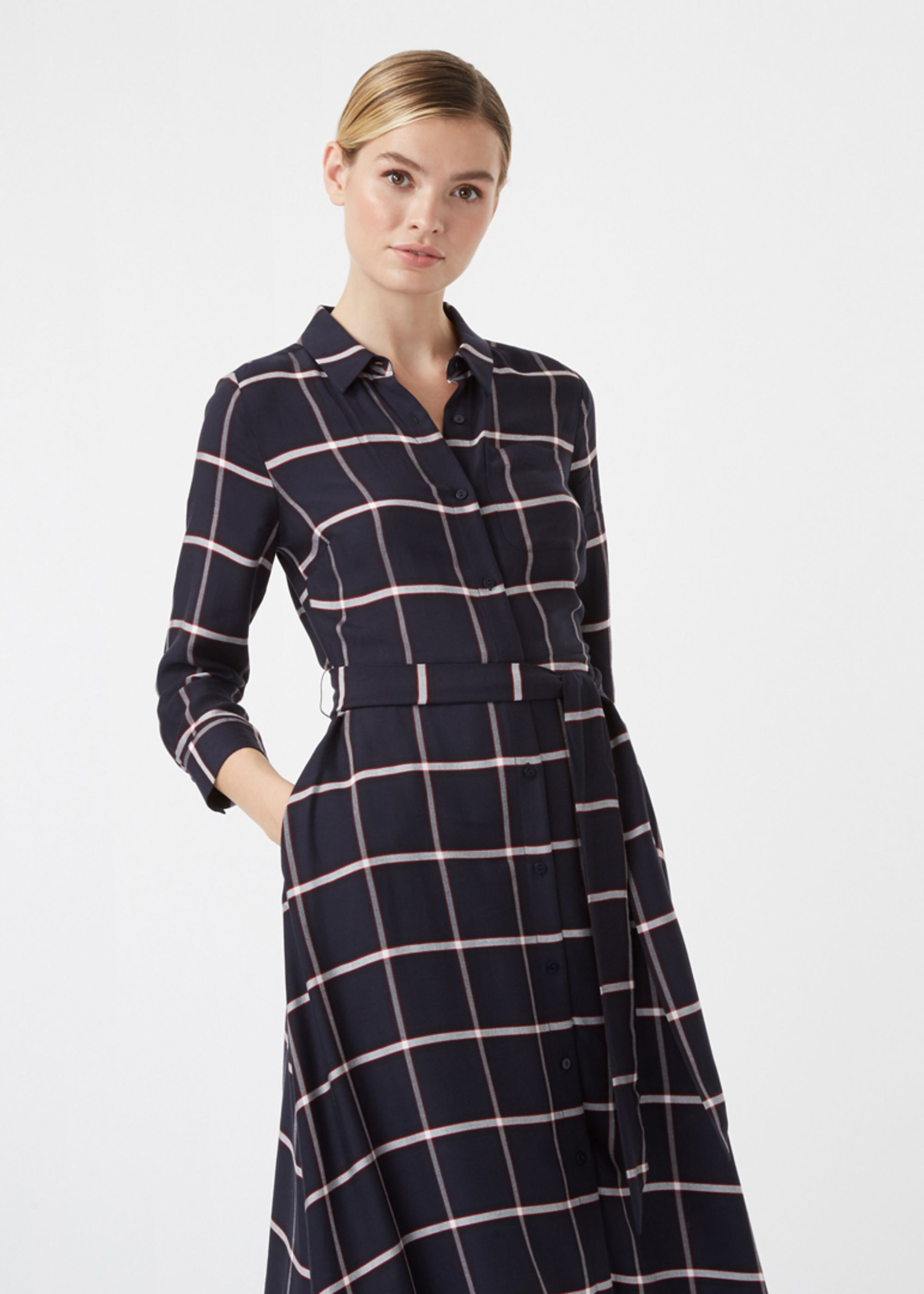 Hobbs Check Hester Dress Mid Calf Fit & Flare 3/4 Sleeve | eBay