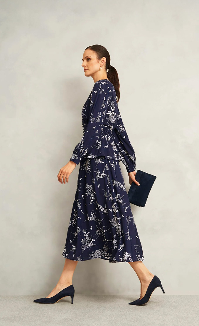 Women wearing Hobbs trend-leaning occasion dresses.