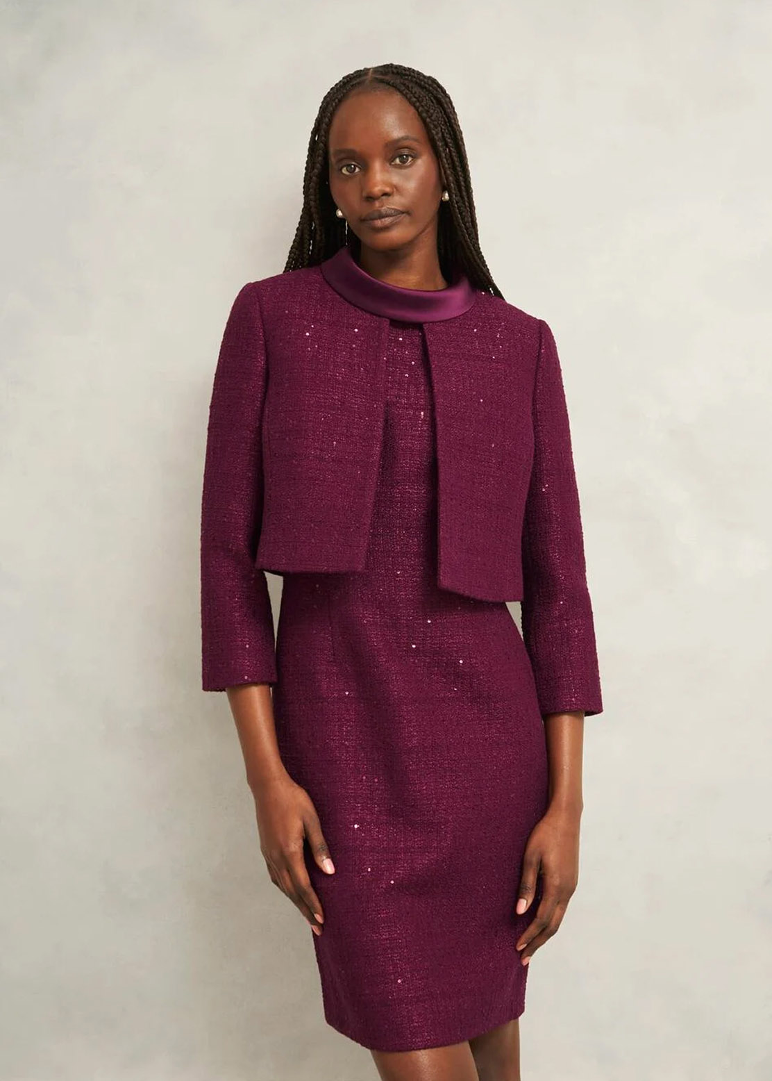 A woman wearing a sequin co-ord.