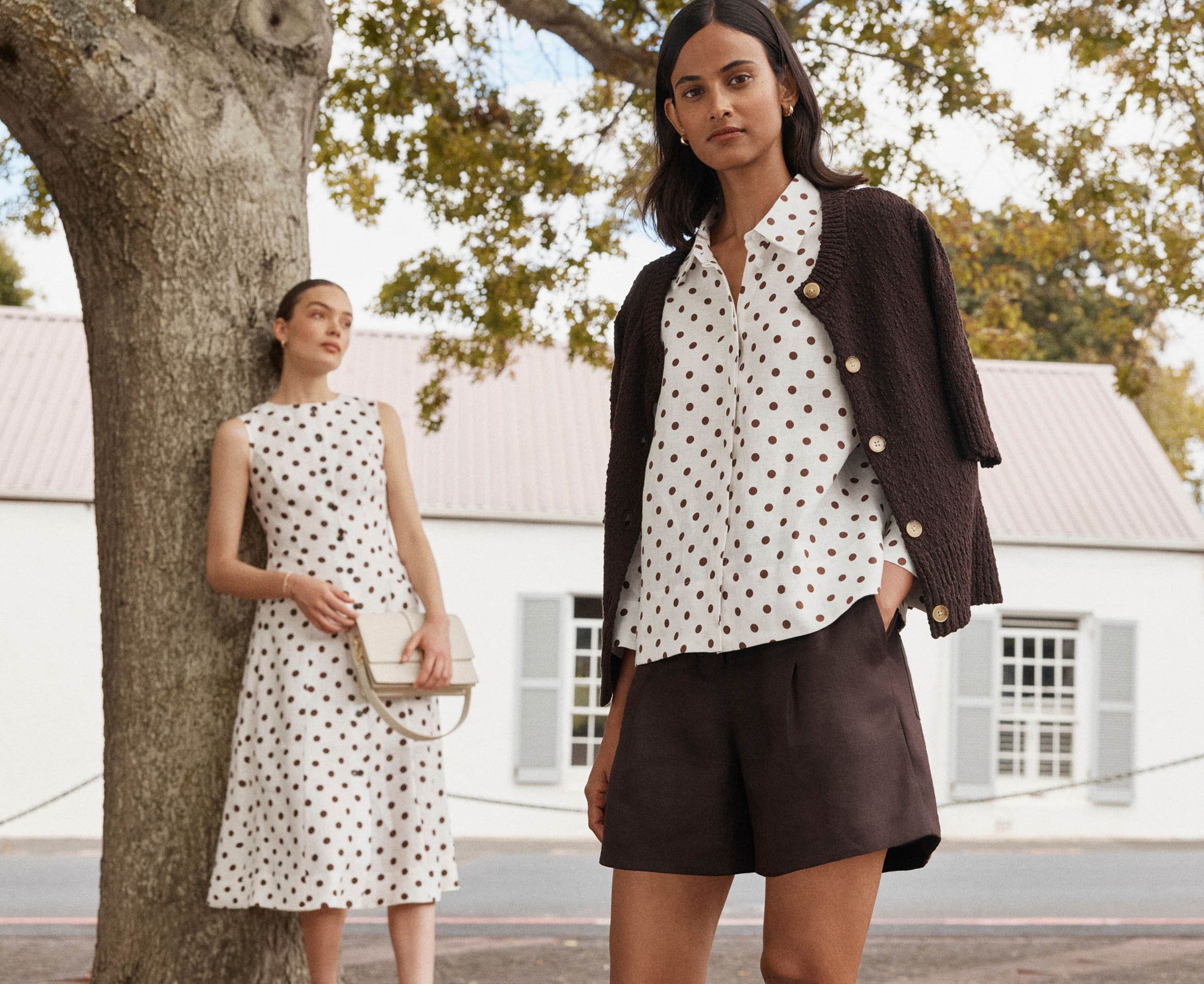 Women wearing Hobbs polka dot styles.