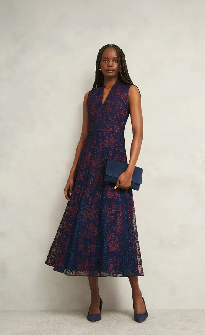 Women wearing Hobbs trend-leaning occasion dresses.