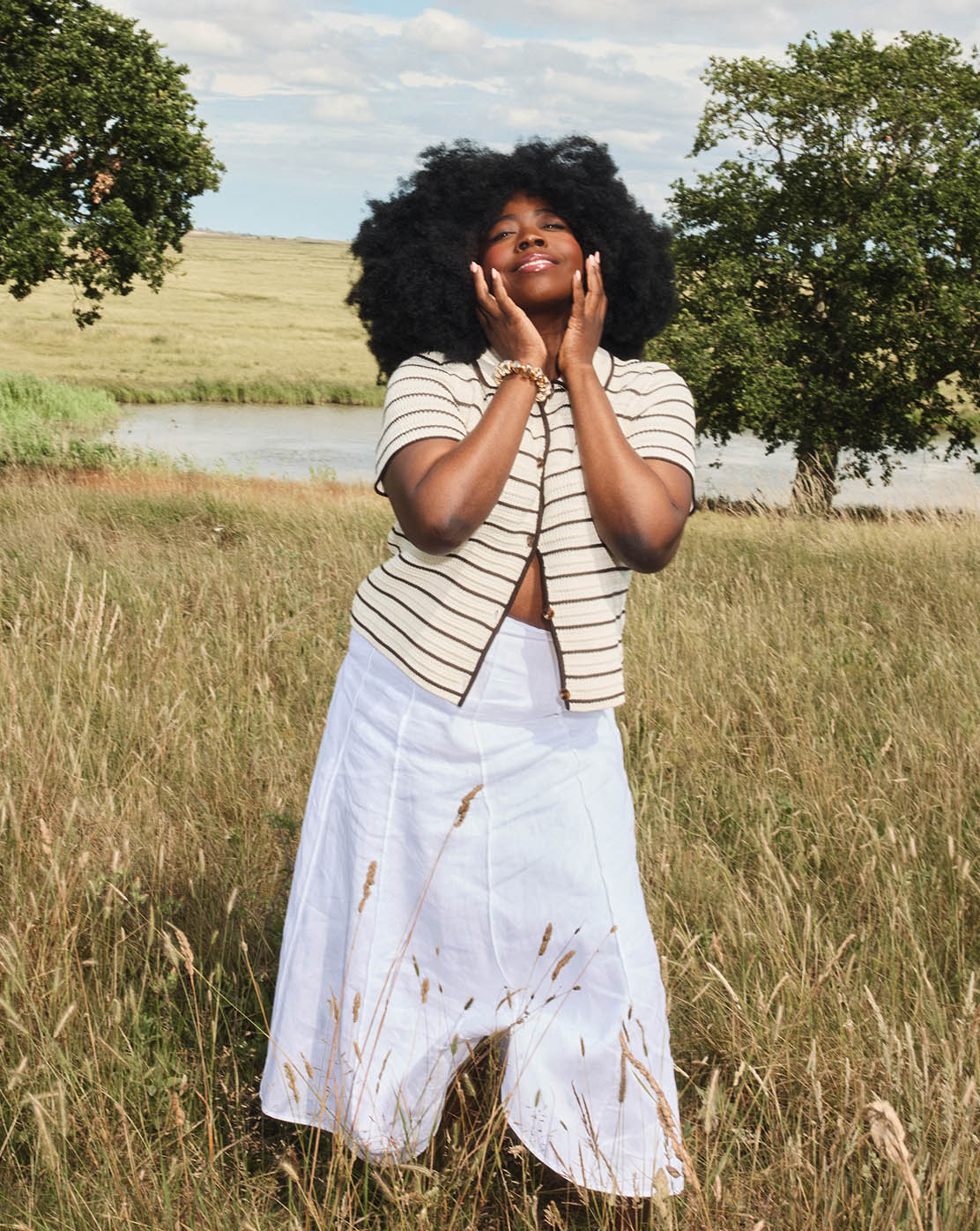 A woman wearing a Hobbs dress.