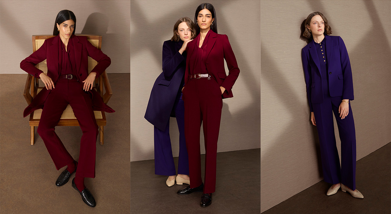 Women wearing Hobbs colour-coordinating, tailored suits.