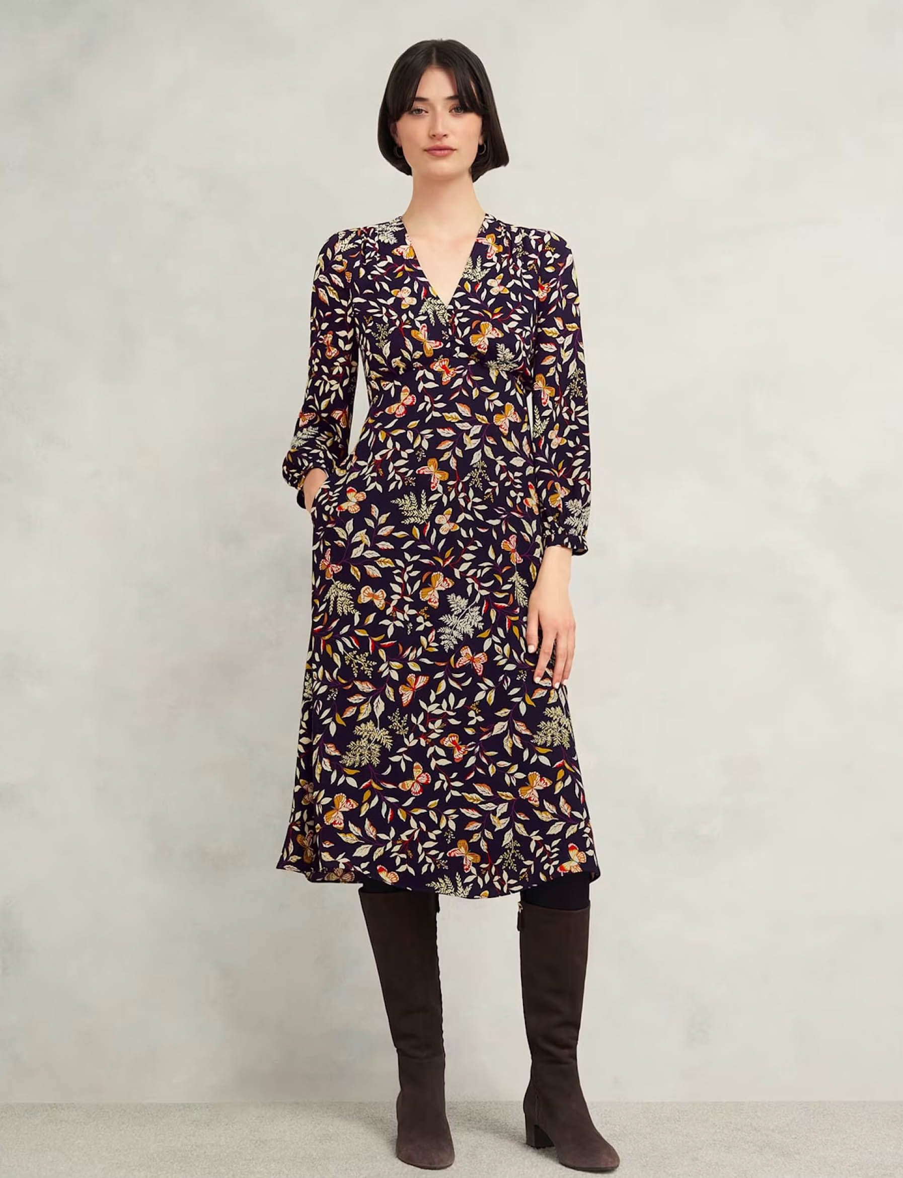 hobbs autumn floral print midi dress